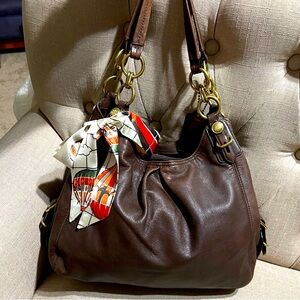 Coach Signature Mia Brown Leather Maggie Shoulder Purse Preloved